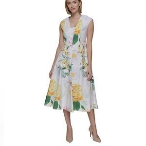 Floral White and Yellow Dress